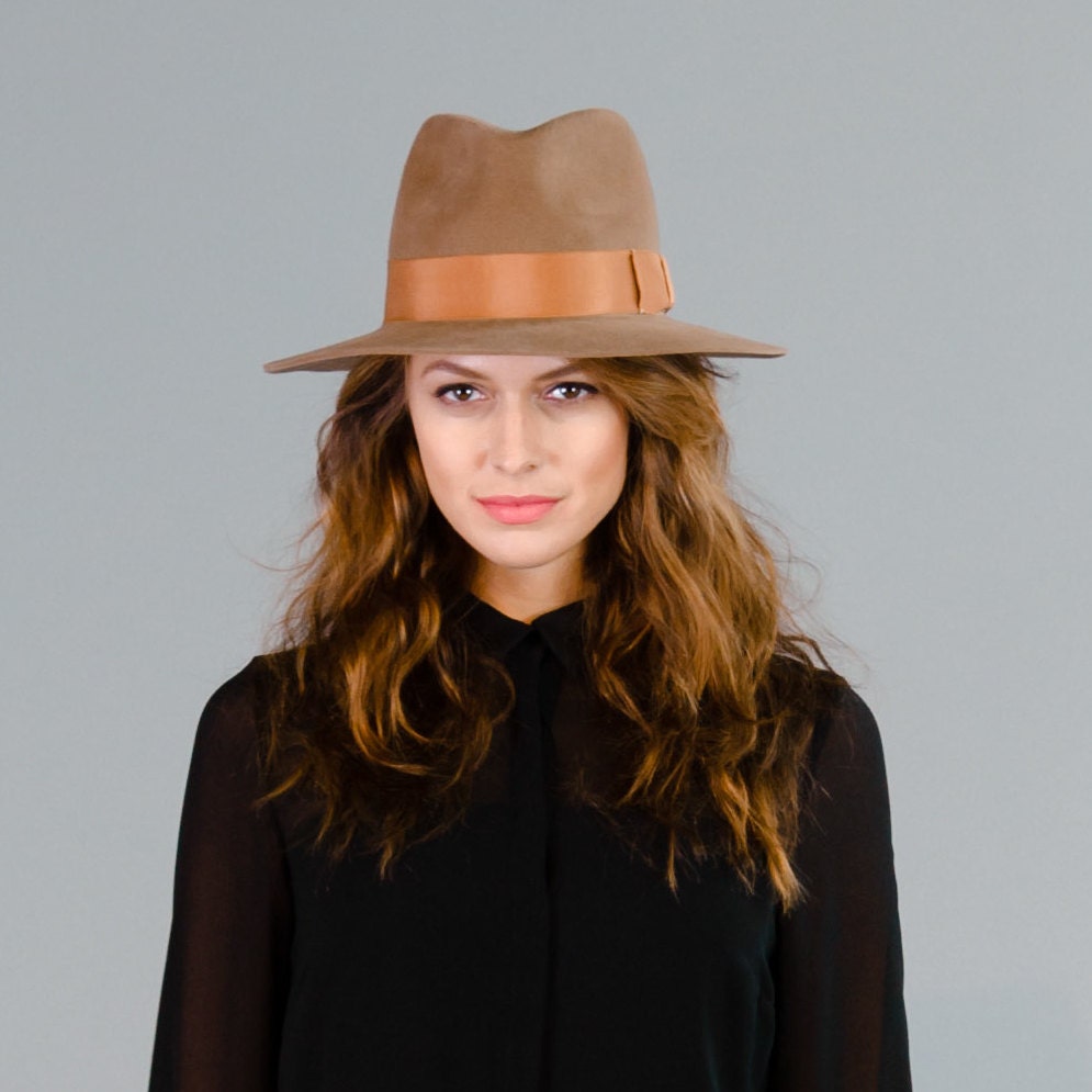 Fall Winter Tan Suede Fedora Hat