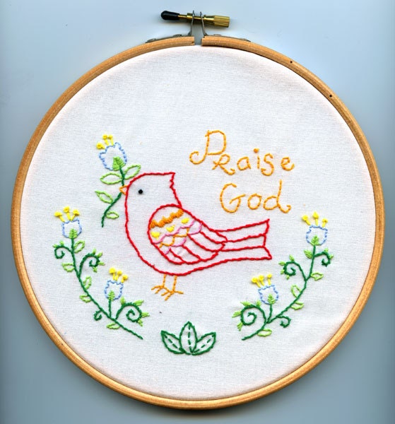 Hand Embroidery PDF Pattern - cute inspirational Praise Bird