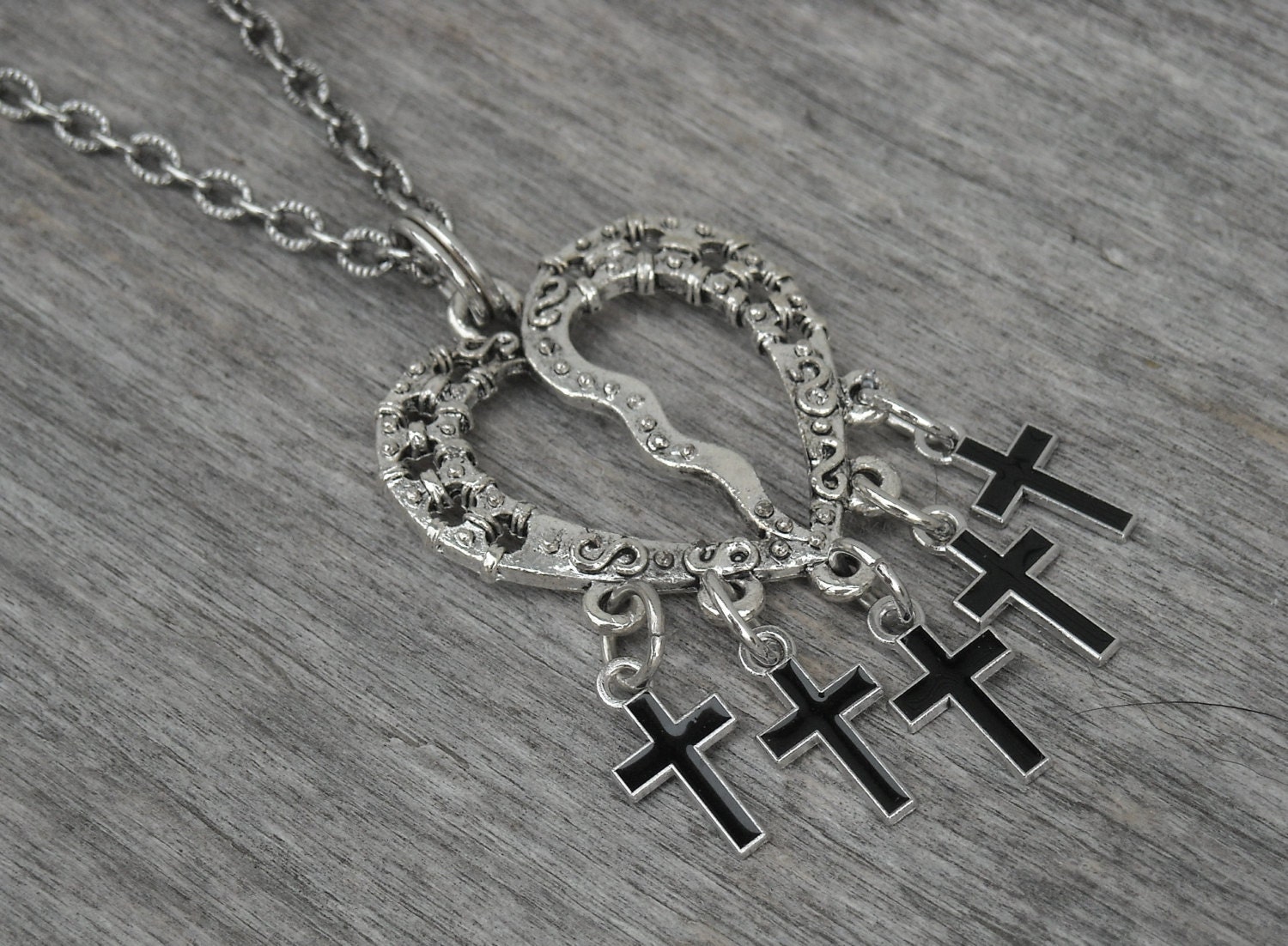 Black Cross Necklace, Heart Necklace, Cross Necklace, Gothic Necklace, Gothic Jewelry, Pastel Goth, Soft Grunge, Nu Goth, Goth Necklace,