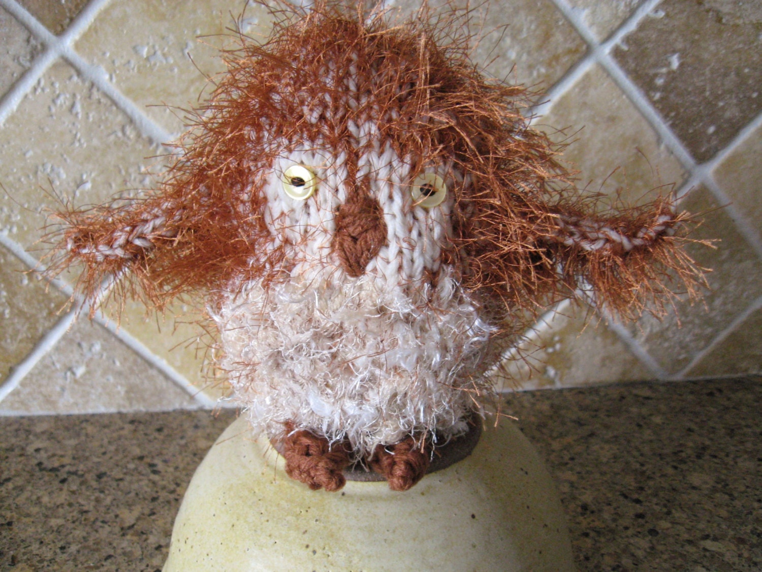 Burrowing owl stuffed hand knit toy free US shipping