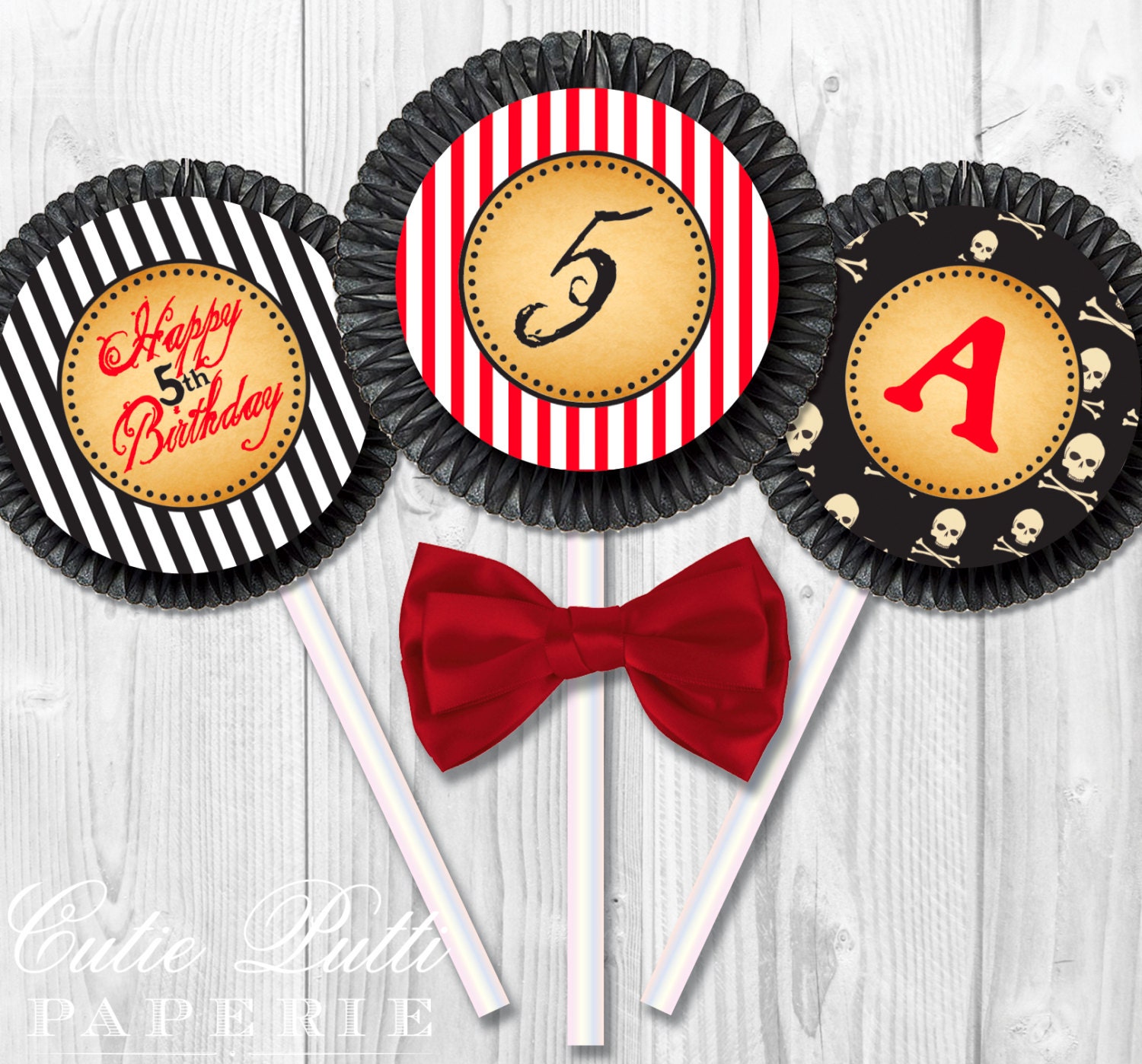 Yo Ho Boys Pirate Party - 2inch PRINTABLE CUSTOMIZED CUPCAKE Toppers - Cutie Putti Paperie Il_570xn