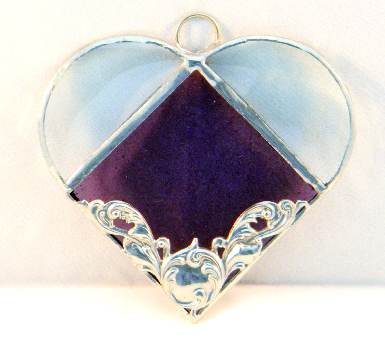 Stained Glass Heart Suncatcher Amethyst by shopworksofglass