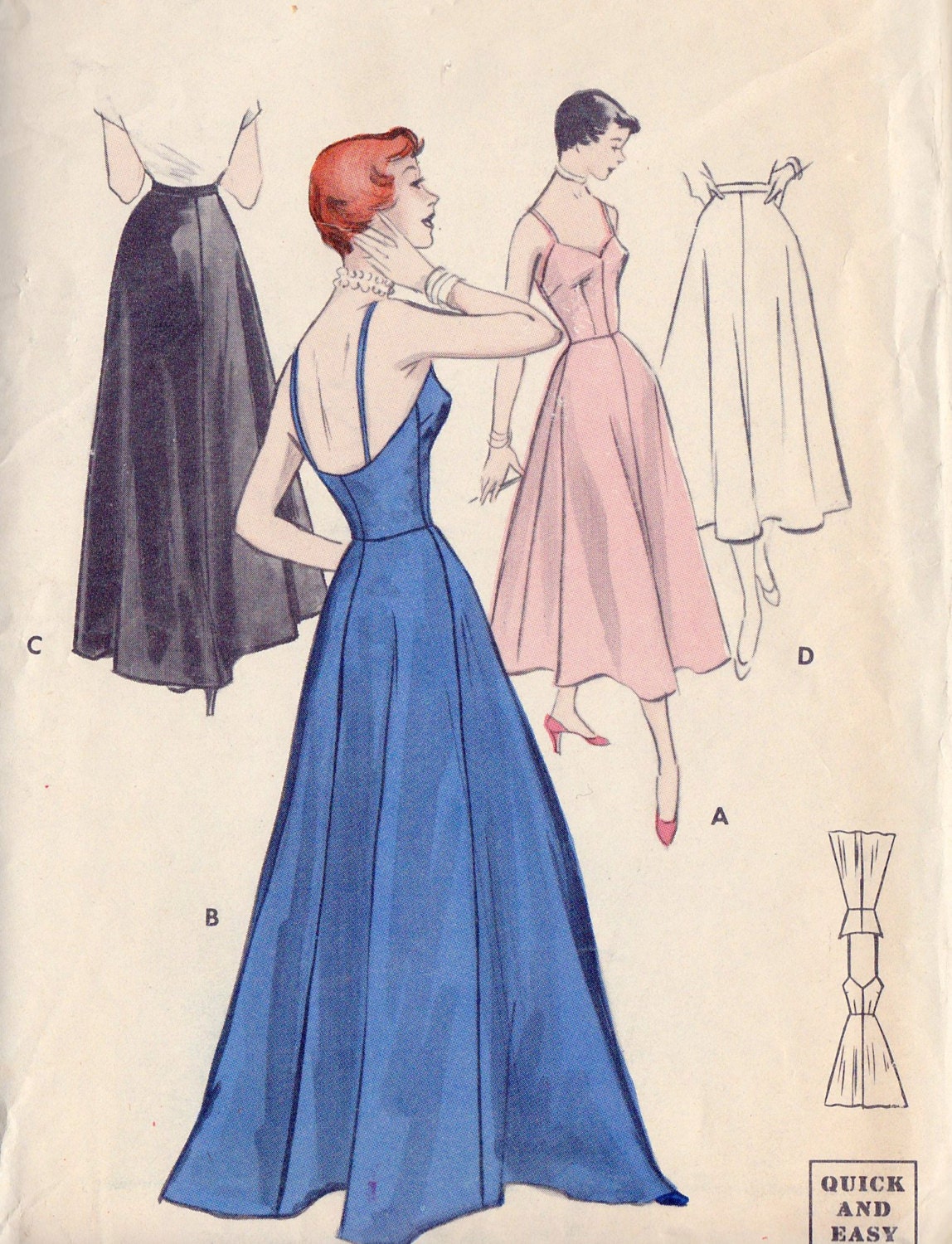1950's Misses One Piece Slip Vintage Sewing Pattern, Floor Length Slip, Day Length, Butterick 5376 bust 32"