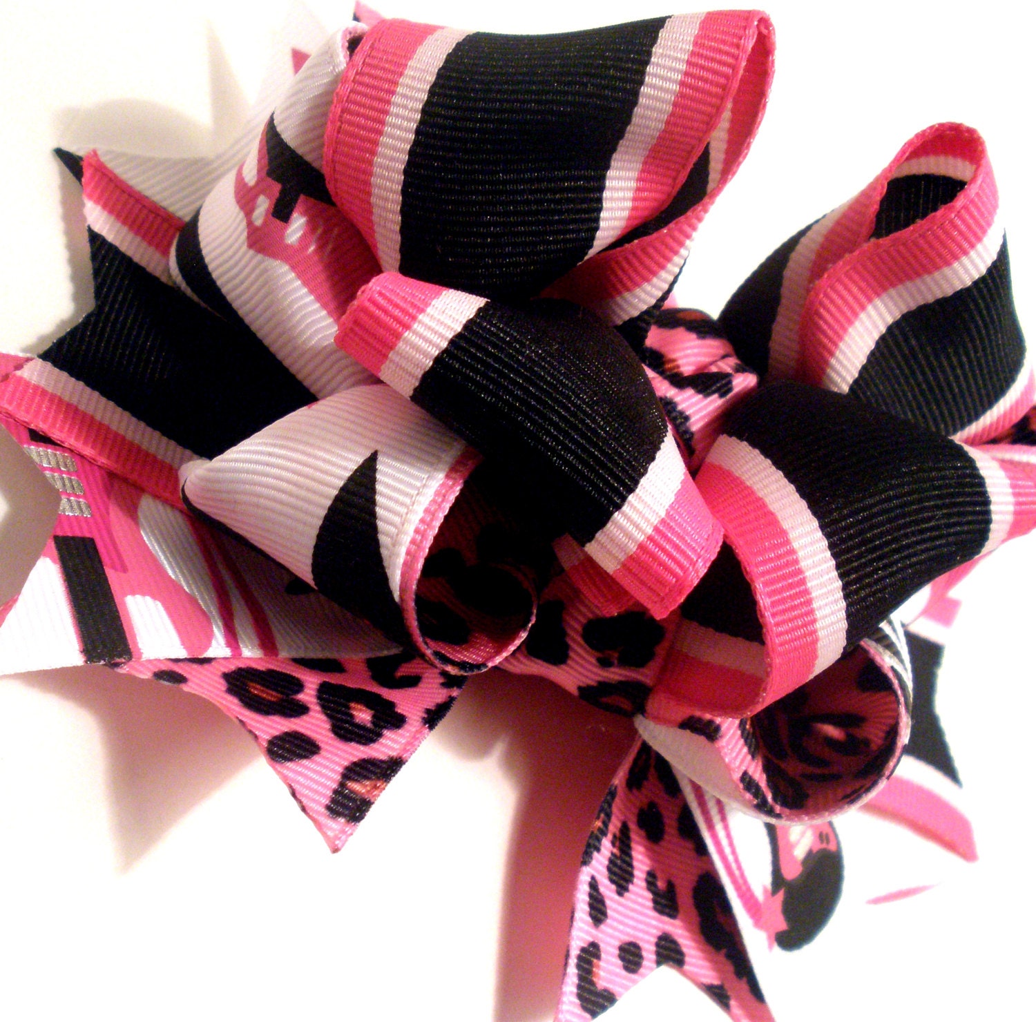 Girls Boutique Layered Hair Bow - Rebel Rock - Pink, Black, White, Rock, Guitar, Leopard