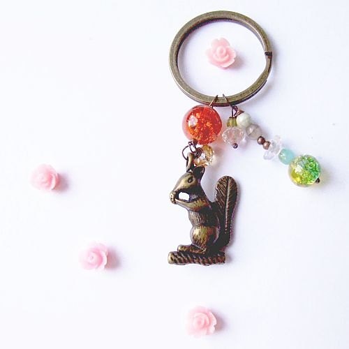 metal squirrel keychain - rustic, raw, vintage metal squirrel keychain for her, unisex