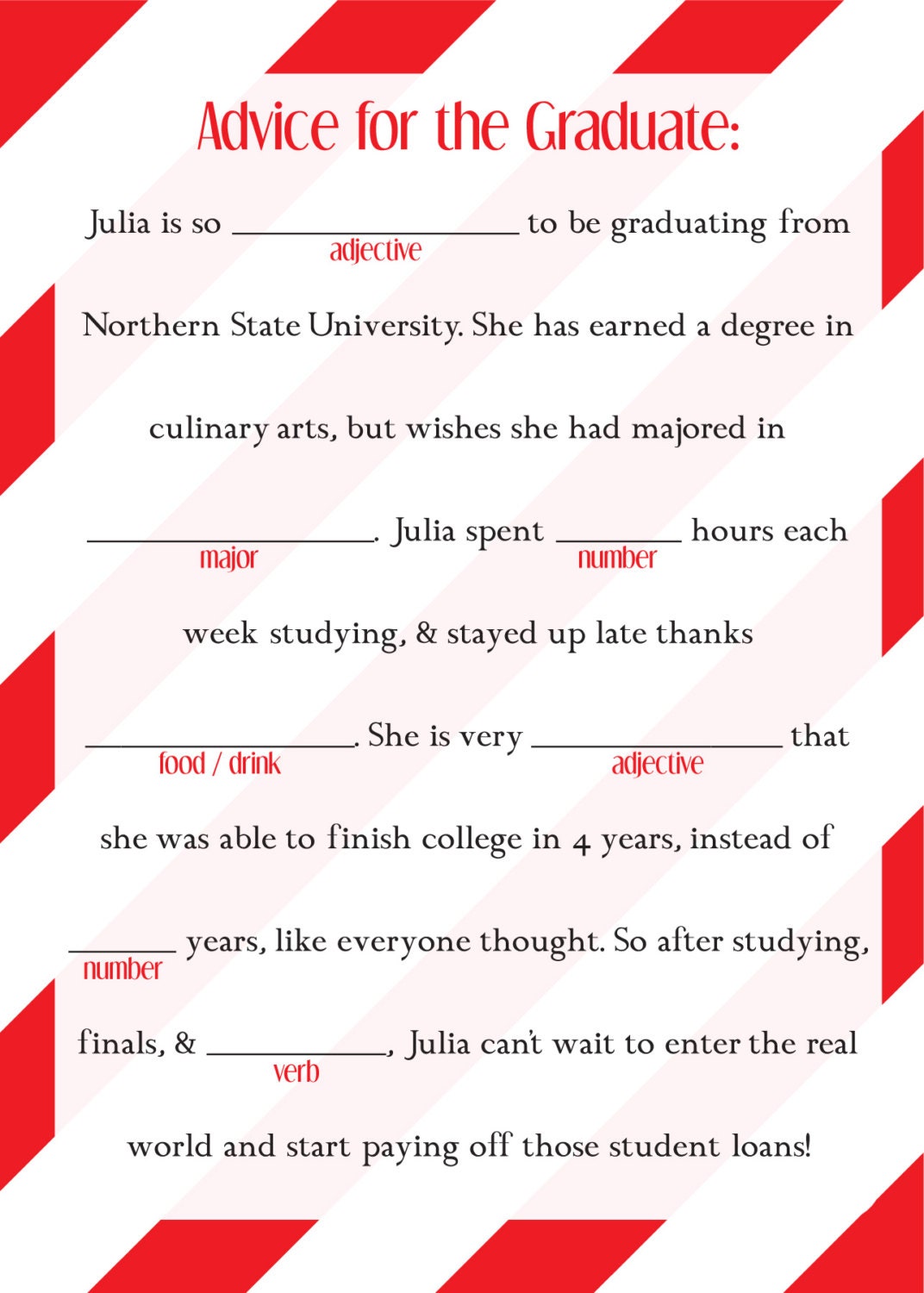 Graduation Mad Libs, Ad Lib, College, High School, Grad, Printable, Fill in the Blank, Decoration, Favor, Digital, DIY, Custom, Party