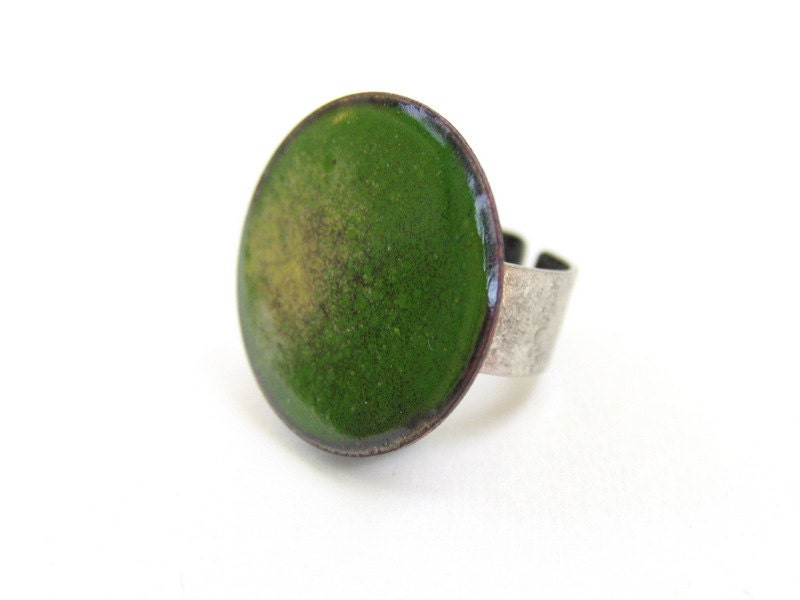 Statement cocktail ring green enamel adjustable artisan jewelry fashion valentines gift by Alery - alery