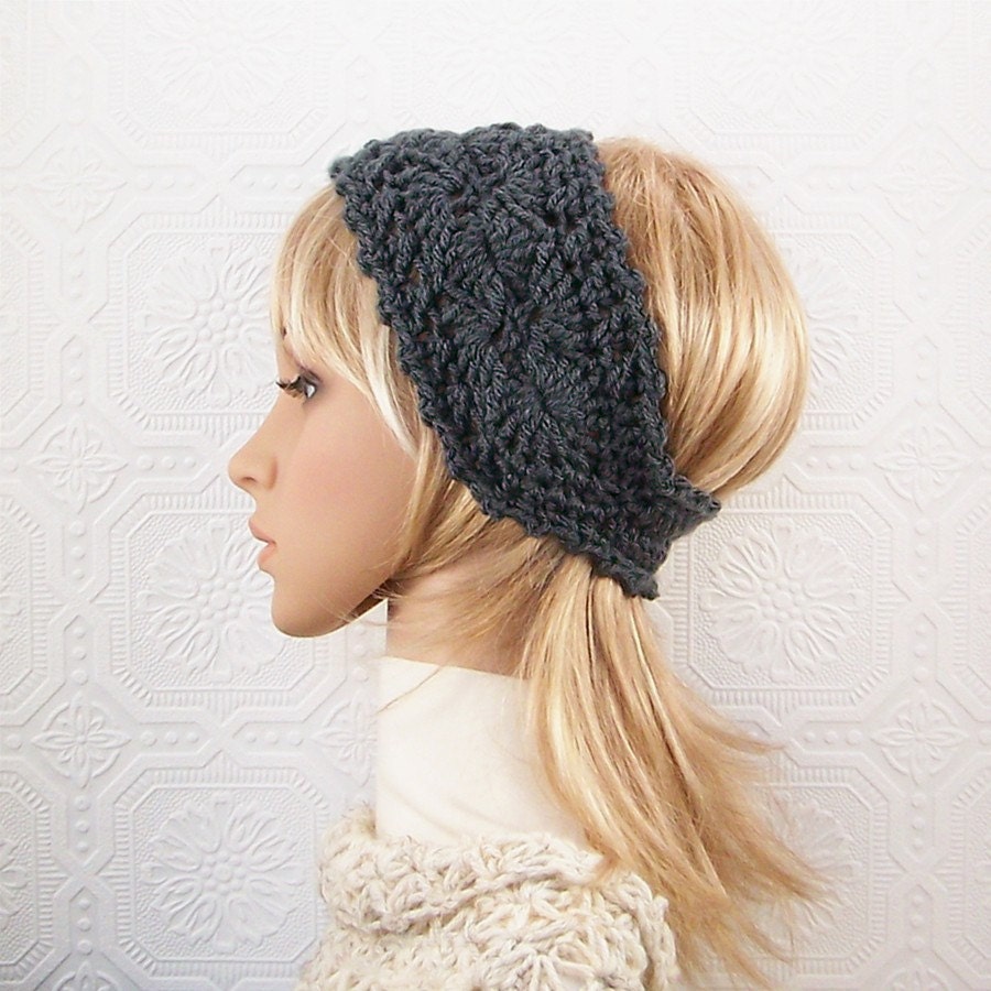 Crochet headband, headwrap, ear warmer - charcoal grey - crochet winter accessories handmade by Sandy Coastal Designs