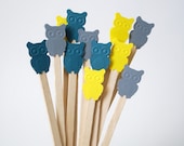 12 Owl Drink Stirrers, Coffee Stirrers, Tea Stirrers, Cocktail Stirrers, Beverage Stirrers, Cupcake Toppers - DS07