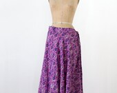 1970s Hippie Print Skirt / Vintage Wrap Skirt
