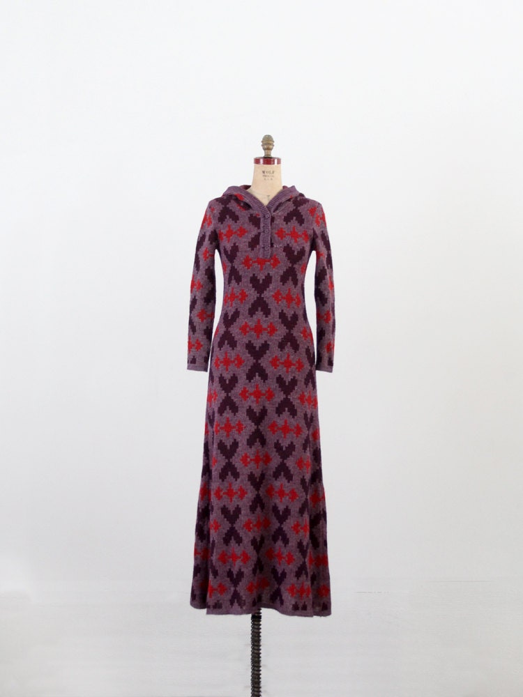 1970s Sweater Dress /  Vintage Knit Maxi Dress / Surf Cover Up