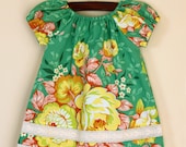 Green Hawaiian or Mexican peasant style dress baby toddler size 12 to 18 months