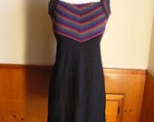 70s sun dress rainbow chevron stripe black knit small