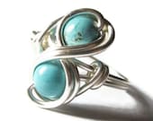 Turquoise Infinity Ring Custom Size Silver Wire Wrapped Jewelry