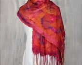 Nuno Felted Scarf /Wrap Hand Dyed Orange Silk Art Scarf
