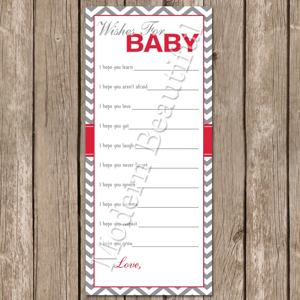 INSTANT DOWNLOAD Red and Grey Chevron Wishes for Baby Printable Card Il_170x135