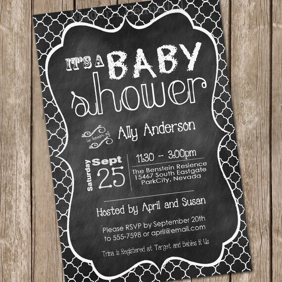 Chalkboard Baby Shower Invitation Printable Personalized 20130118-K1-4A Il_570xn