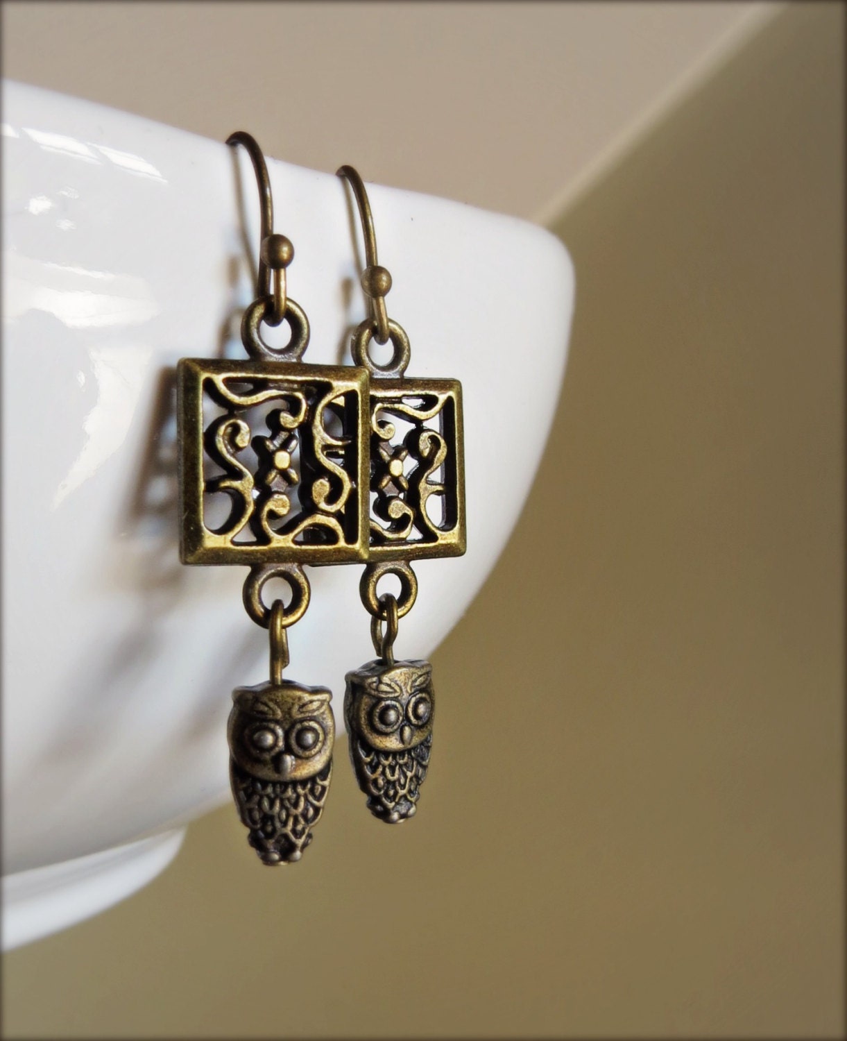 Vintage Filigree Owl Earrings