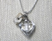 Tan Beach Stone Sand Filled  Faceted Crystal Vial Silver