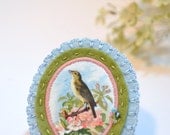 felt brooch with bird - natural history - woodlands - yellow green and light blue brooch