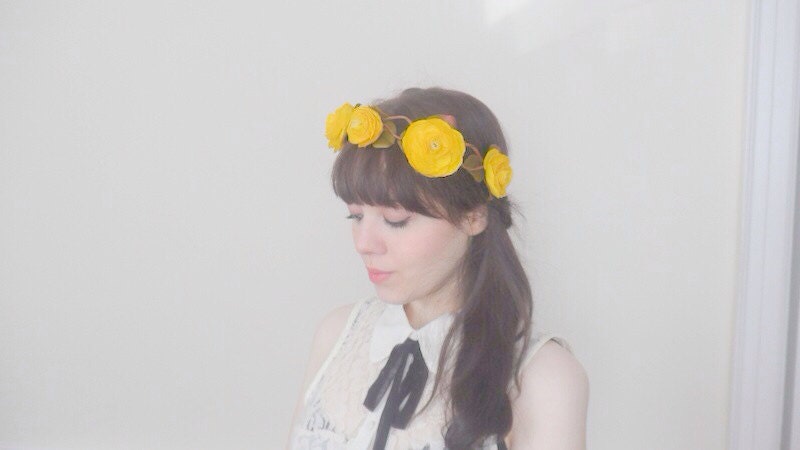 Yellow Rosette Flower Hair Wreath