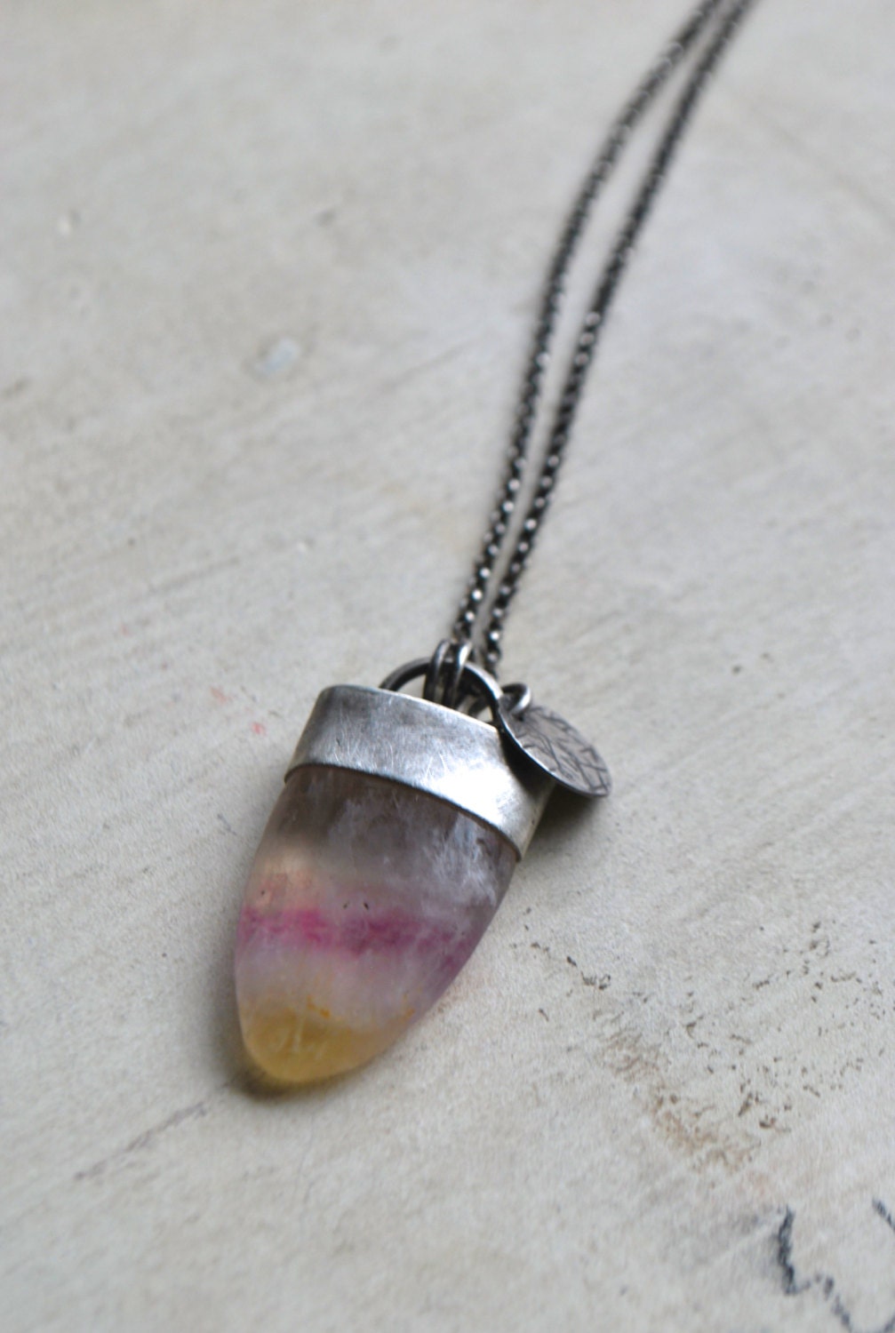 Sterling Silver Fluorite Drop Pendant Necklace - Long Sterling Silver Rolo Chain