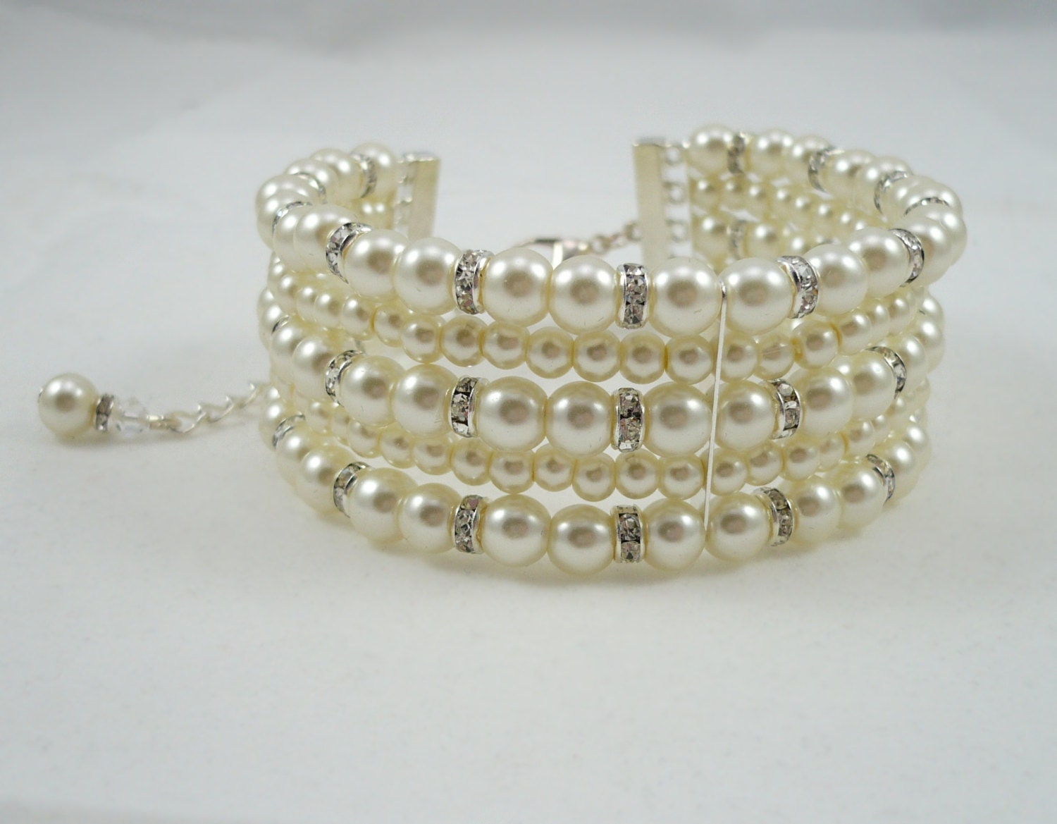 Ivory Pearl Bridal Cuff Bracelet - With Extender - Other Colors Available