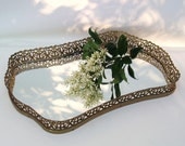 Vintage Mirrored Vanity Tray Mirror Perfume Tray Filigree Metalwork Decorative Mirror Unique Decor