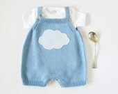 Knitted overalls in sky blue with a cloud. 100% cotton. READY TO SHIP size newborn.