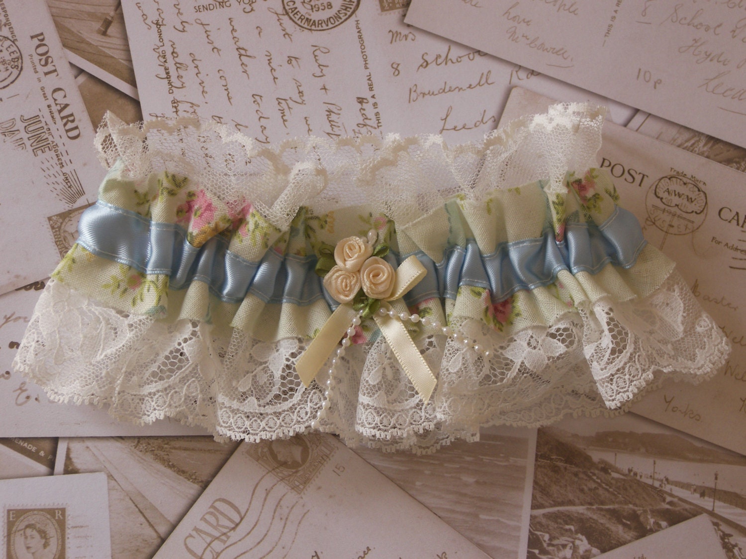 Garden Party handmade vintage style wedding bridal garter