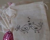 Love Bird Favor Bags 10 Muslin Favor Bags (Custom Orders Welcomed)