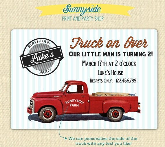 Vintage Pickup Truck Retro Birthday Invitation - Printable or Printed Set Il_570xn