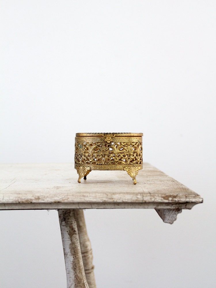 Vintage Gold Filigree Jewelry Box