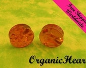 10 DOLLAR SALE Amber Ear Plugs 2g (6.5mm) Organic Handmade Hand Carved Stone Body Jewelry Piercing Earrings 2 Gauge