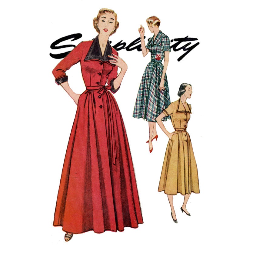 1950s Housecoat Pattern Simplicity 3749 Bust 30 Womens Vintage Sewing Pattern Full Length Housecoat or HouseDress UNCUT