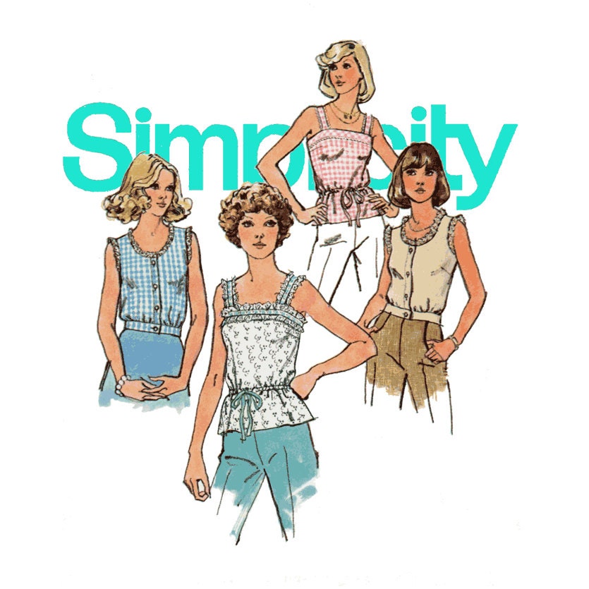 Peplum Camisoles and Crop Tops Pattern Simplicity 6464 Bust 32 1970s Womens Vintage Sewing Pattern Sleeveless Summer Tops