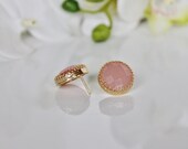 pink chalcedony earrings,gold post earrings,round earrings,gemstone earrings,prong earrings