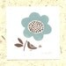 Linocut Handmade Card - Teal Gift Print - Small Original Signed Linocut ,Flower & Bird .