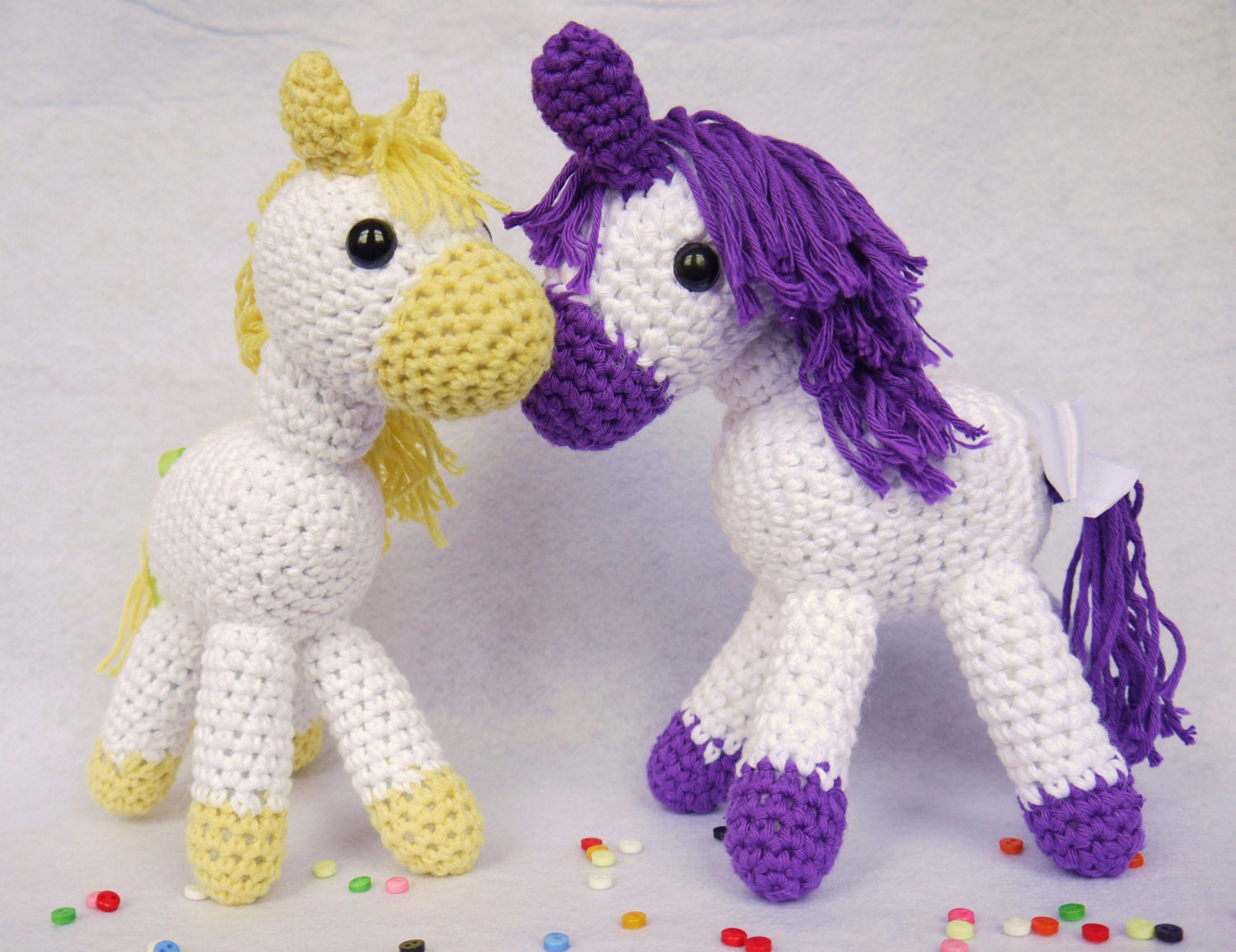 Amigurumi Crochet Pony. Purple and White Cotton Yarn. Perfect Christening gift or baby shower gift for a new baby.