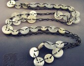 Charmed Wrap Around Bracelet - Antique Buttons White Milk Beige Cream Layering Brass Chain Bohemian Boho - Vintage Wrists