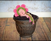 Happy Baby Flower Hat - Made to Order photography prop, Pink or Violet