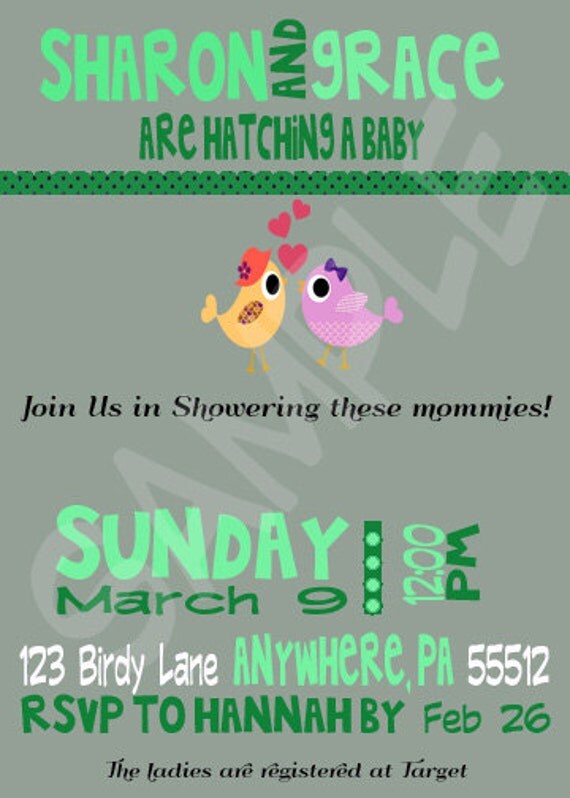 Lesbian Mommies Personalized, Printable Baby Shower Invitation with Cute Bird Designs - BSL1000-BSL1004 Il_570xn
