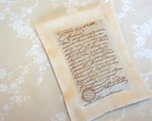 Lavender Sachet w/ Old World Script on Ivory Linen (Gifts under 10 dollars) Fresh Dried Lavender/ Paris/ French Script/ Mother's Day Gifts
