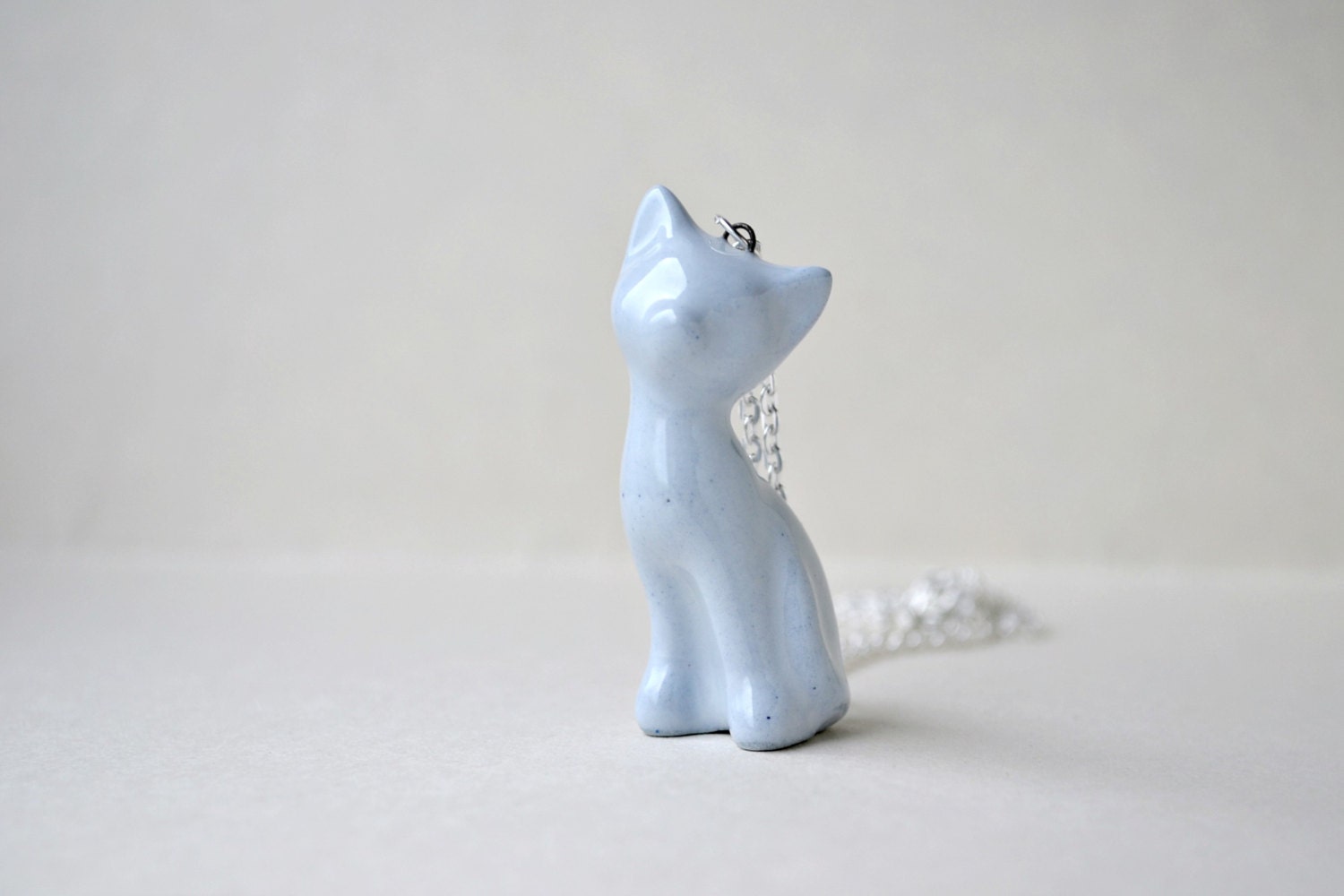 Summer aqua blue cat - ceramic handmade kitten, cat necklace, blue, on silver plated chain Etsy UK cat jewelry