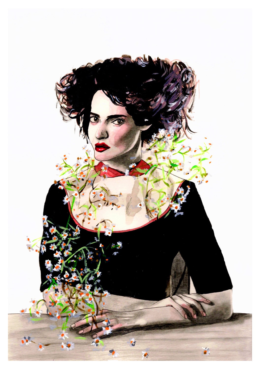 A5 (8.3 X 5.8") -  Limited Edition Giclée Fashion Print - Daisy, Colorful Whimsical Flower Girl