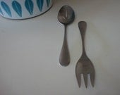 Mid Century Danish Servers Utensils Fork and Spoon Oneida Stainless 1950s 1960s Heirloom Omni Cube