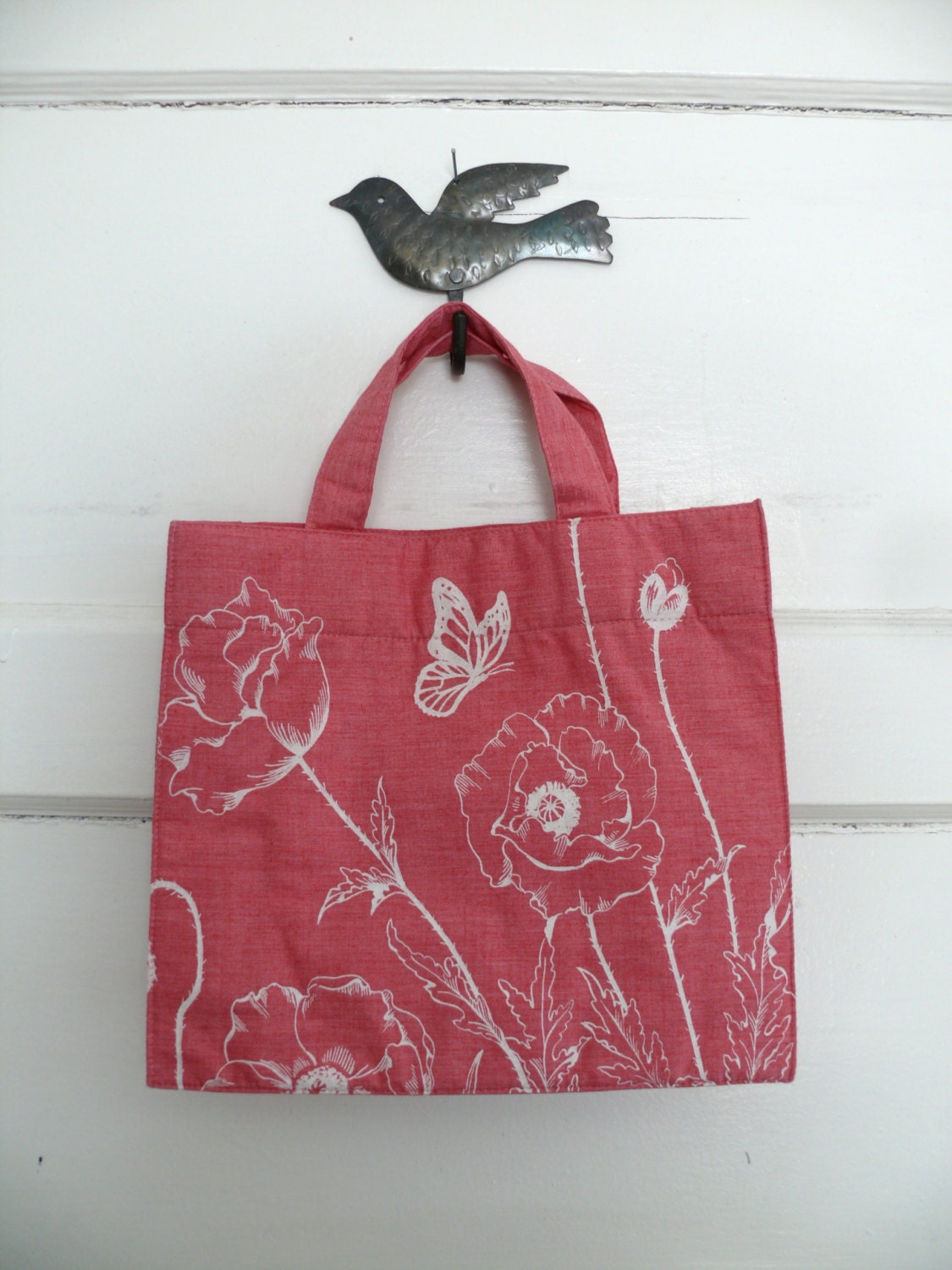 Vintage 1960s Pink Floral Tote, Small Hand Bag, Pink Purse Lunchbag, Flamstead of Vermont Bag