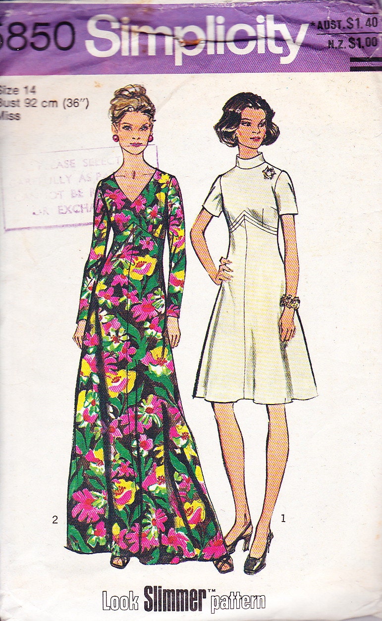 Vintage 70s Simplicity 6850 pattern Size 14 Bust 36