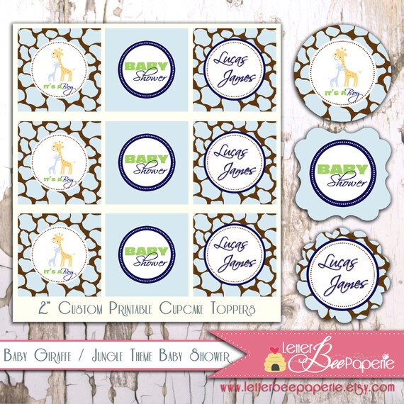 Baby Giraffe / Jungle Theme Custom Baby Shower Cupcake Toppers - Choose Your Colors - DIY You Print Il_570xn