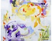 Iris and Sunflowers - 12x12 Original Abstract Painting, orange and purple decor, cheerful painting, spring colors, modern abstract